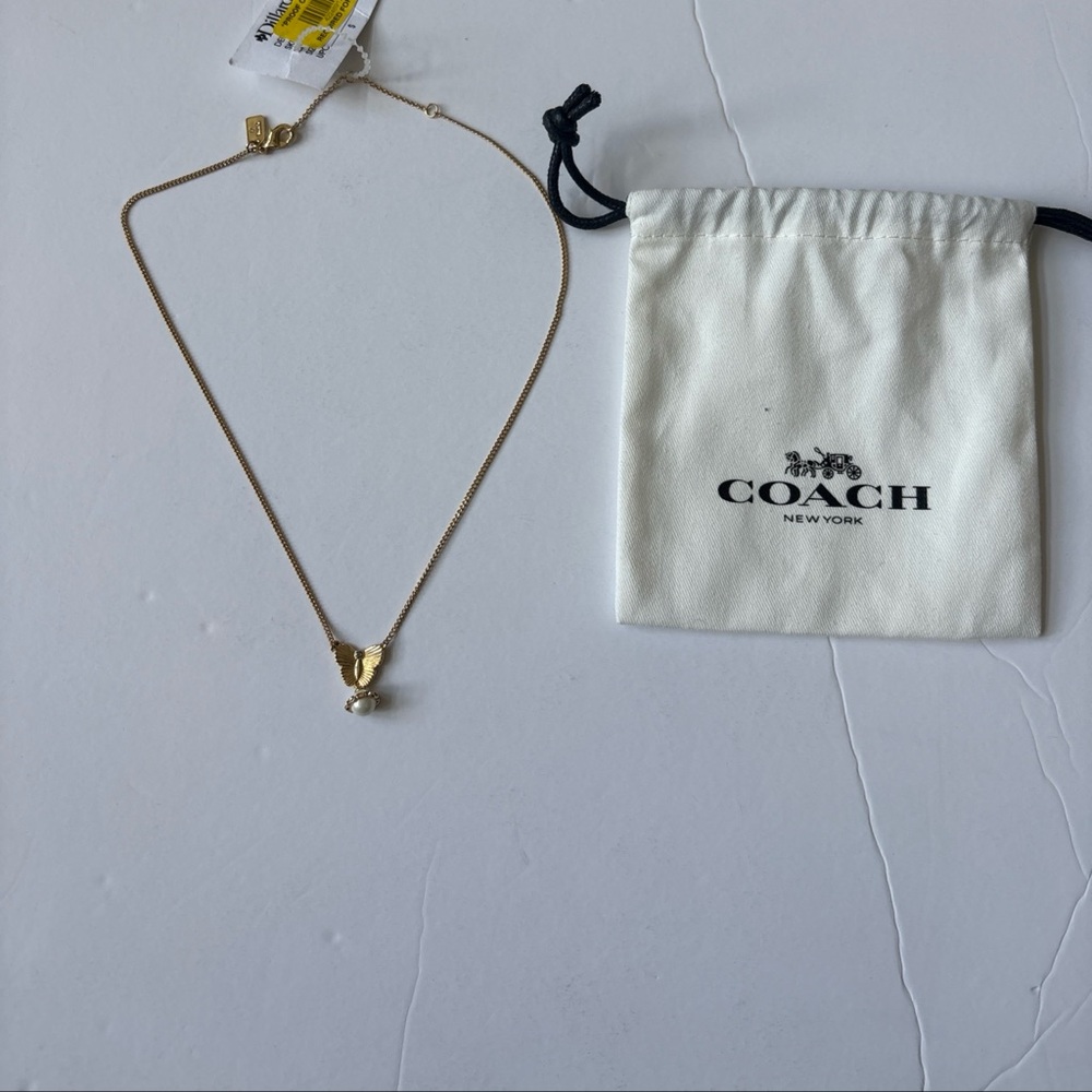 Coach Faux Stone Signature Heritage Pav Icons Butterfly Short Pendant Necklace